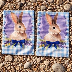 Meadow Creek Set Of 2 Bunny Rabbit With Blue Tie Embroidered PolyesterYard Flags
